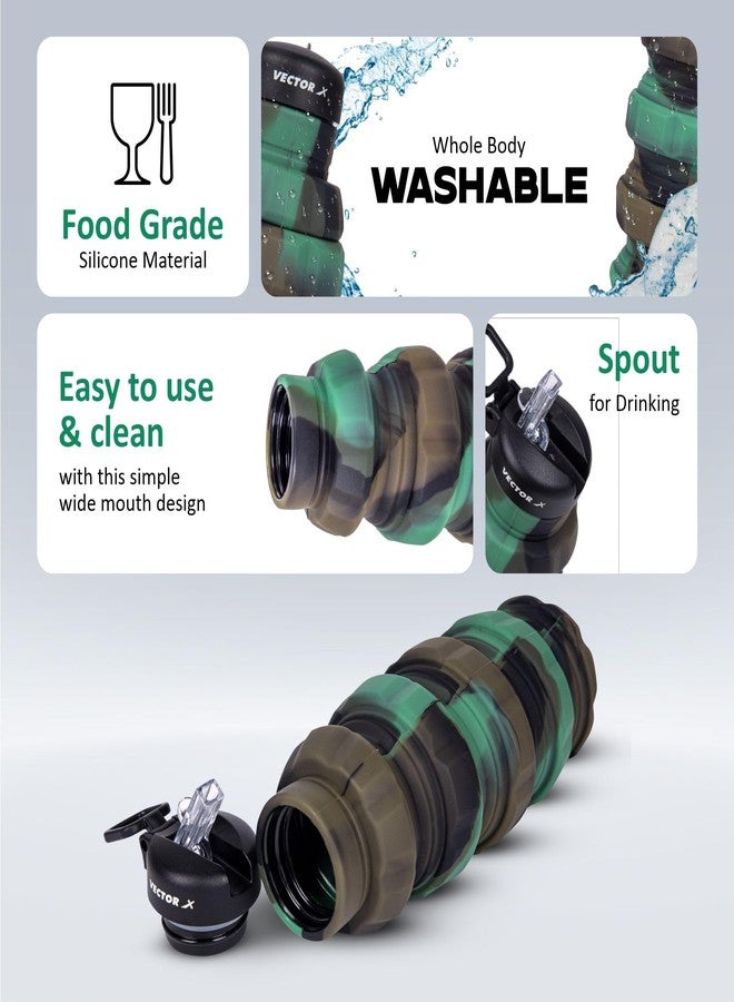 فيكتور أكس زجاجة مياه محمولة مرنة من فيكتور إكس بغطاء قلاب للسفر والمشي لمسافات طويلة والتخييم، سعة 500 مل (عبوة من قطعة واحدة، لون أخضر، سيليكون) - Image 2